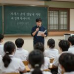 선생님께 감사하는 마음을 표현하는 스승의 날 노래를 부르는 학생들