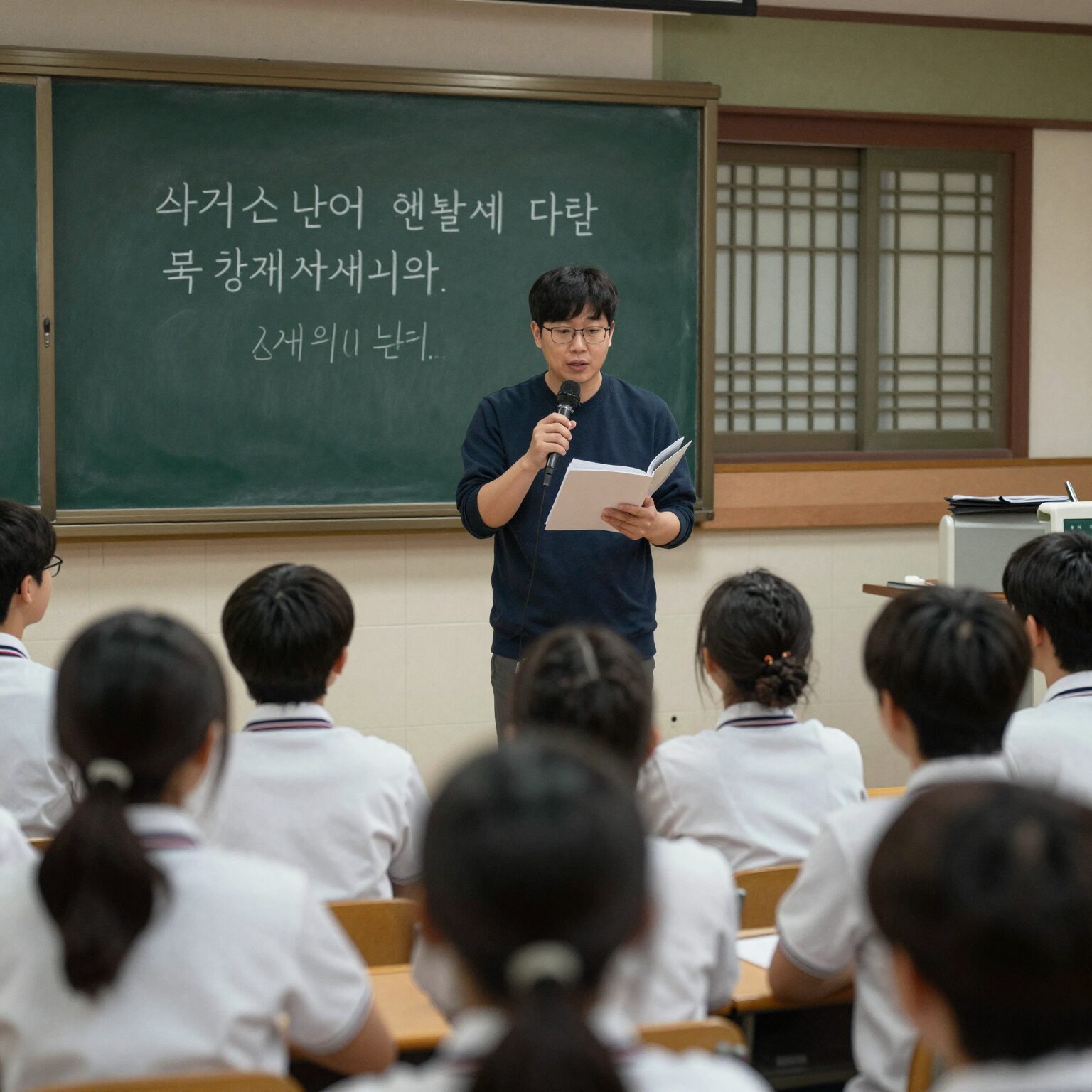 선생님께 감사하는 마음을 표현하는 스승의 날 노래를 부르는 학생들