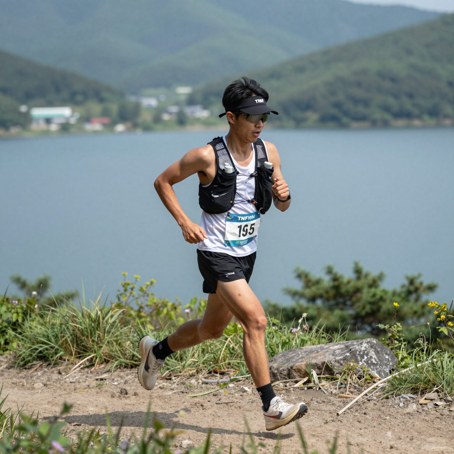 TNF100 50K 훈련 중인 러너가 강릉 경포호 트레일을 달리는 모습