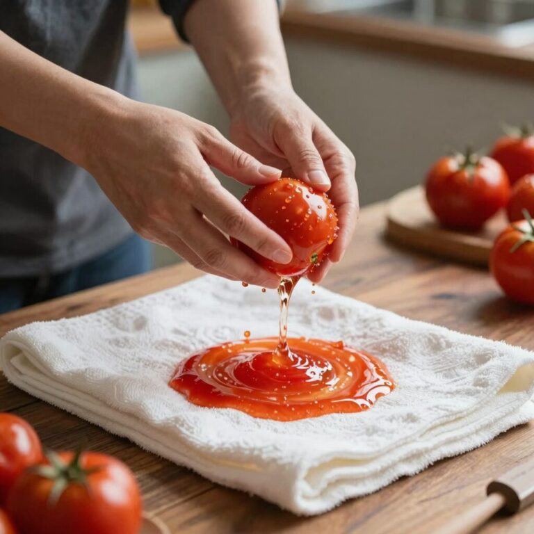 키친타월을 깔고 밀폐용기를 흔들어 방울토마토 물기를 제거하는 장면