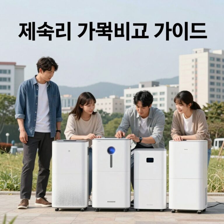 제습기 가격비교 가이드 이미지로 여러 제습기 사양을 비교하는 표