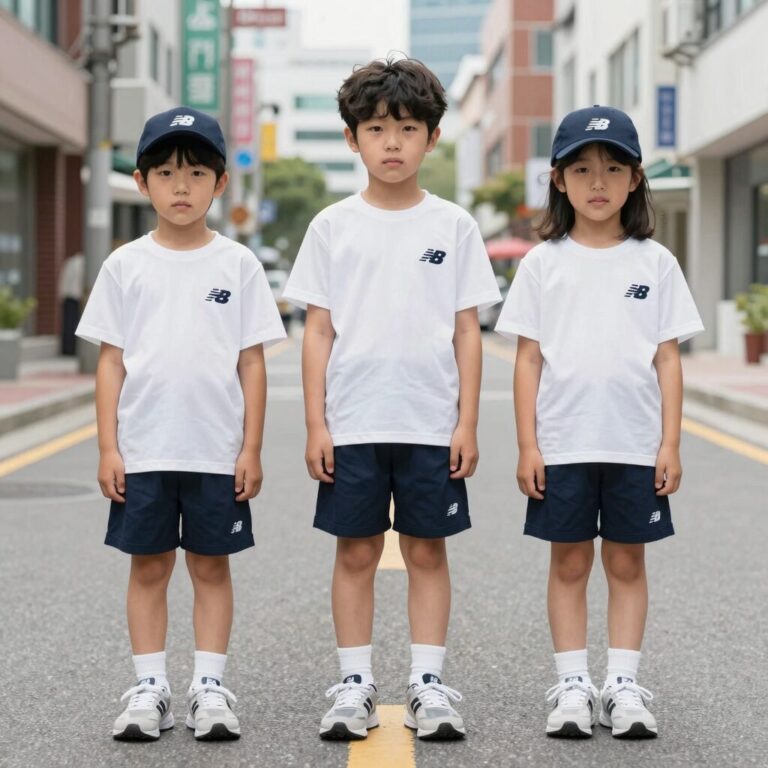 뉴발란스 키즈 래쉬가드 세트 티셔츠형과 모자 구성 사진