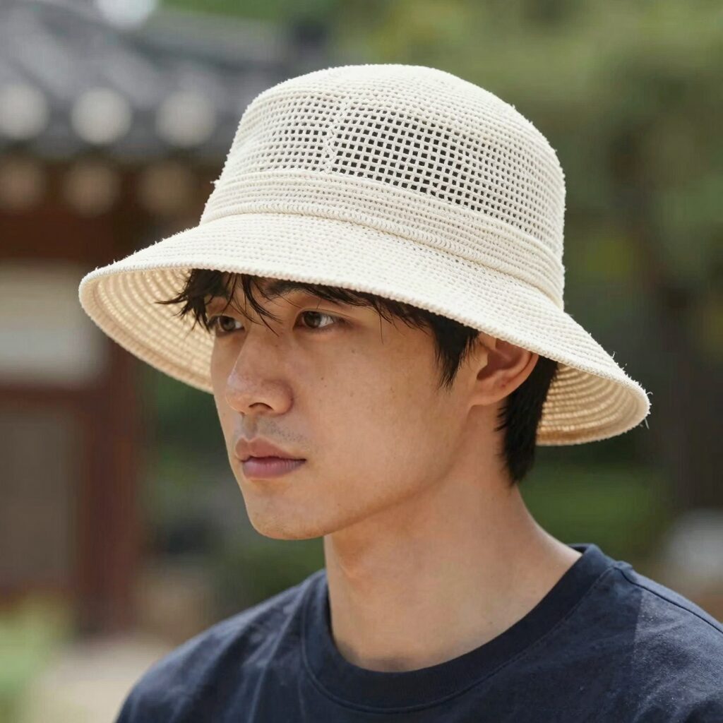 여름 메쉬 모자를 착용한 스타일리시한 모습