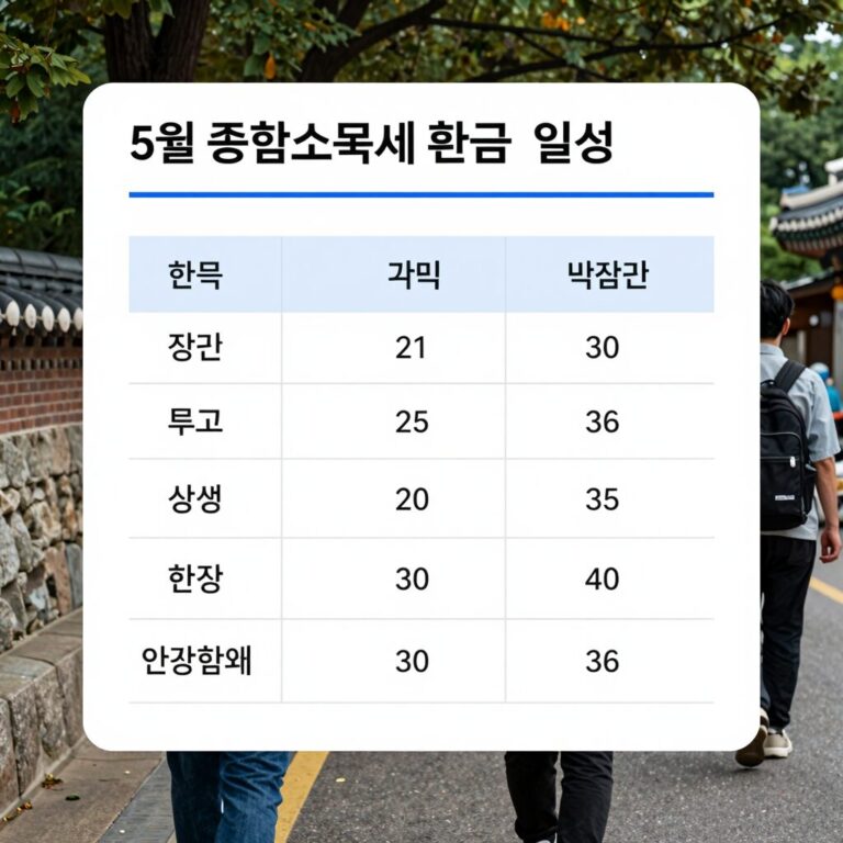 5월 종합소득세 환급일 일정과 조회 방법을 설명하는 표와 함께 보는 사진