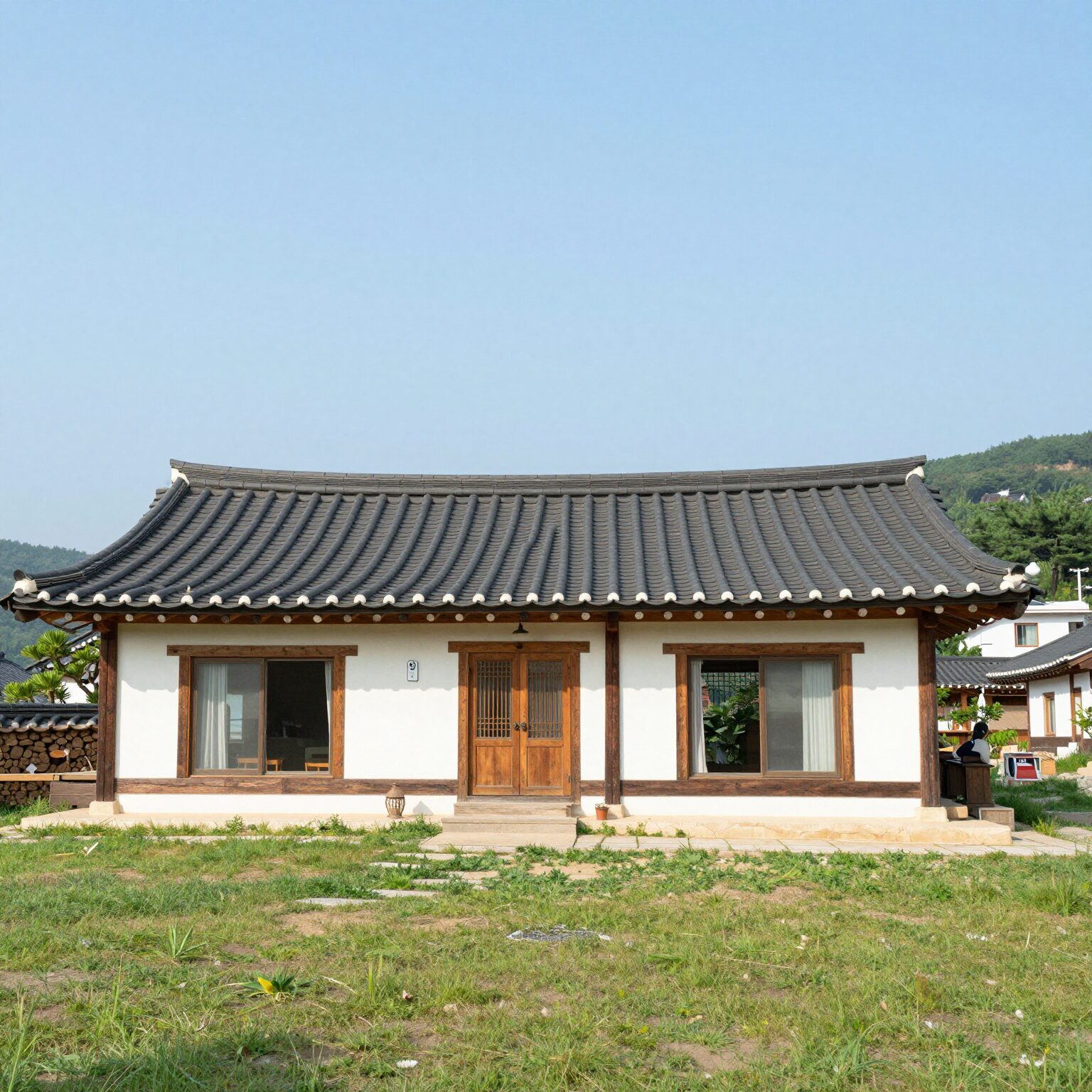 양평 풀빌라 펜션 독채 숙소 외관과 잔디 마당 전경